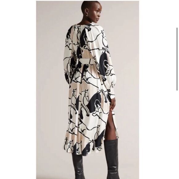 TED BAKER SYDNEI  PRINTED LONG SLEEVE DRESS SZ 6 OR TED 2 - Picture 2 of 3